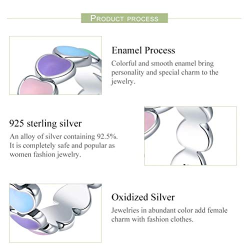Qings 925 Sterling Silver Multi Color Heart Enamel Band Ring for Women | Smooth enamel craftsmanship on genuine sterling silver creates a bright fashion statement for women casual everyday wear