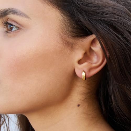 CONRAN KREMIX Small Thick Gold Chunky Hoop Earrings Lightweight Huggie Hoops For Women - color: 14.0 MM - Gold