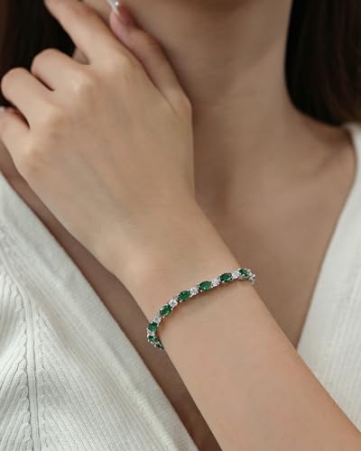 FANCIME Glamour Radiance Sterling Silver Birthstone Tennis Bracelets 7" | Charm Fine Jewelry Birthday Gifts for Women - color: Emerald