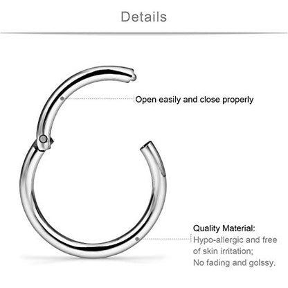 SCERRING 18G Stainless Steel Hinged Clicker Segment Septum Nose Lip Ring Hoop Cartilage Tragus Sleeper Earrings Body Piercing Jewelry 6mm 8mm 10mm 6PCS - color: 3 Pairs - Silver