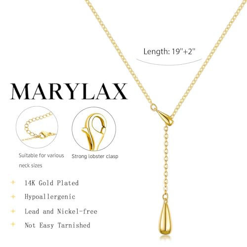 Lariat Gold Necklace for Women, 14K Gold Plated Dainty Drop Y Necklace, Waterproof Non Tarnish Long Layered Beaded Chain Lariat Necklace Prom Jewelry Summer Vacation Gift for Her - color: Gold-4