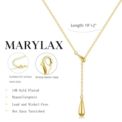 Lariat Gold Necklace for Women, 14K Gold Plated Dainty Drop Y Necklace, Waterproof Non Tarnish Long Layered Beaded Chain Lariat Necklace Prom Jewelry Summer Vacation Gift for Her - color: Gold-4