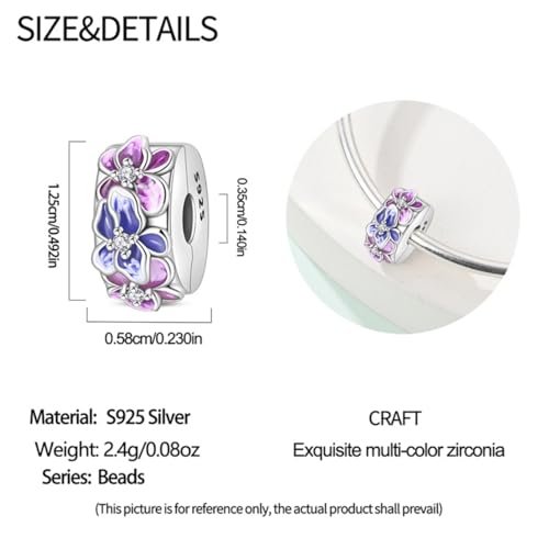 925 Sterling Silver Stopper Clip Charms for Bracelet Necklace Spacer Beads with 5A Cubic Zirconia Mother's Day Christmas DIY Gift for Women(2PCS) - style: Purple Iris