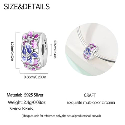 925 Sterling Silver Stopper Clip Charms for Bracelet Necklace Spacer Beads with 5A Cubic Zirconia Mother's Day Christmas DIY Gift for Women(2PCS) - style: Purple Iris