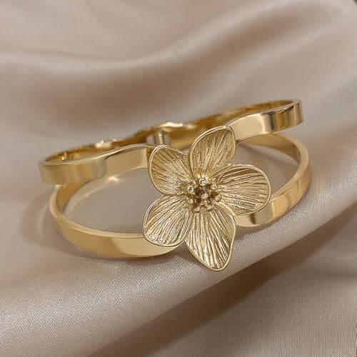 hotoo Gold Plated Bangle Bracelet for Women - style: Flower