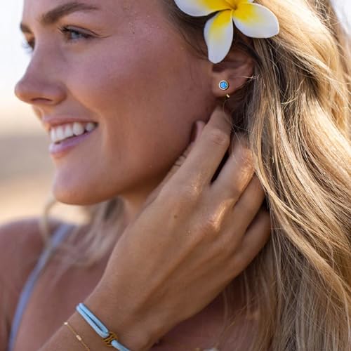 CHIC & ARTSY 925 Sterling Silver Half Hoop Earrings for Women, Dainty Huggie Hoops with Synthetic Opal, Moonstone, CZ & Gemstones, Lightweight Comfort Fit Everyday Elegant Jewelry - color: Opal Blue/Gold Plated Silver