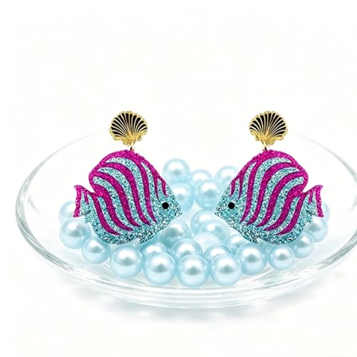 Cute Acrylic Tropical Fish Earrings Creative Parrot Hornbill Drop Dangle Earrings Stylish Animal Statement Earrings Daily Wear Jewelry for Women - color: Rosered Blue Fish