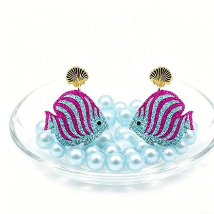 Cute Acrylic Tropical Fish Earrings Creative Parrot Hornbill Drop Dangle Earrings Stylish Animal Statement Earrings Daily Wear Jewelry for Women - color: Rosered Blue Fish