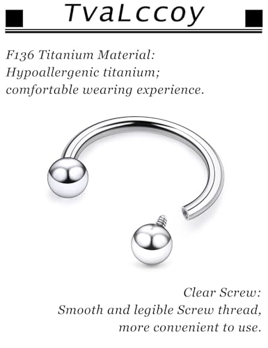 F136 Titanium 20/18/16/14/12/8/4/2g Septum Nose Rings Gauge Earrings Lip Rings Prince Albert Jewelry Internally Threaded Horseshoe Hoop Piercings - size: 18g*06mm