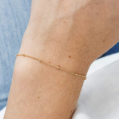 Womens Dainty Gold Chain Bracelet,Simple Layered Chain Bracelets,Beaded Turquoise Bracelet,Charm Crystal Bar,Heart,Karma,Triangle,Pearl Bracelets for Women - color: Satellite-Gold