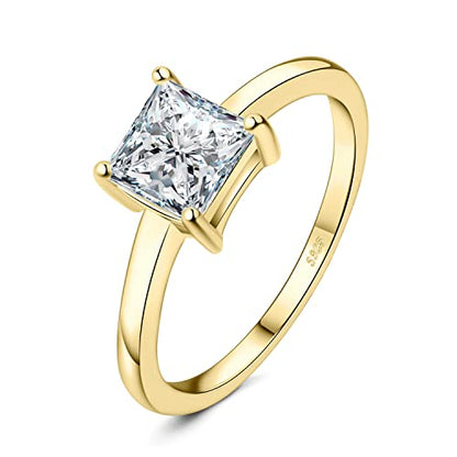 JewelryPalace Square Shape 1ct Cubic Zirconia Solitaire Engagement Rings for Women, 925 Sterling Silver Promise Ring for Her, Simulated Diamond Anniversary Wedding Ring Jewelry Sets - color: 2-Yellow Gold Plated