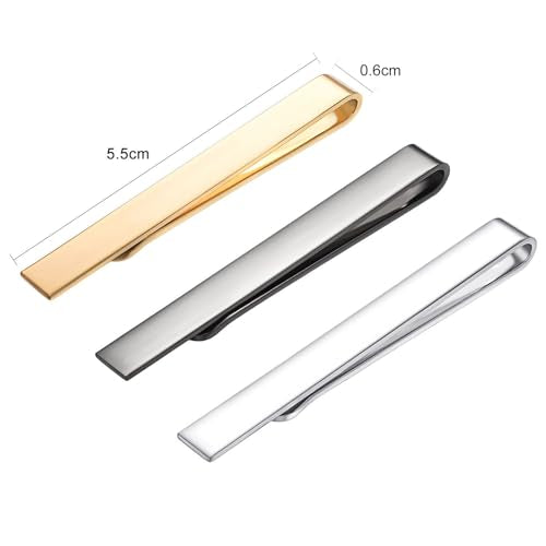 3Pcs Tie Clasps For Men Silver Gold Tie Clips For Men Gunmetal | skinny tie bar clip set 1.5in slim silver tie clips for men unique tie clip for skinny ties 1.5 inch silver tie bars for men