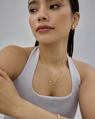 PAVOI 14K Gold Plated Dainty Necklace with Removable Charms Set for Women | 2 and 3-Pack Small Motif & Mantra Pendants, Adjustable Chain Gold Charm Necklace, Cute Jewelry Gifts - style: Summer Pack