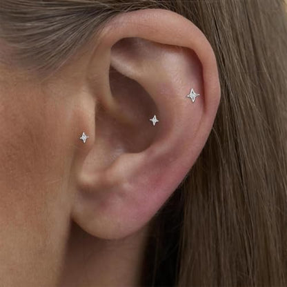 20G/18G/16G Titanium Flat Back Earrings, Threadless Nose Stud Tiny Stud Earrings, Cartilage Tragus Piercing Jewelry Conch Helix Stud - color: CZ Star (silver 3pcs), size: 16ga(1.2mm)