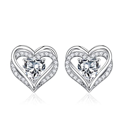 Iefil Birthstone Earrings for Women - 925 Sterling Silver Heart Stud Earrings Birthday Gifts for Women - color: 04-Apr-Created White Topaz