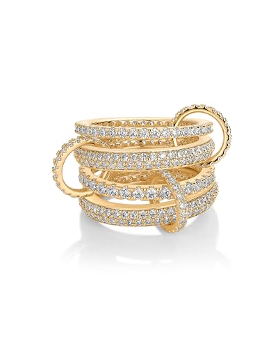 PAVOI 14K Gold Plated Interlocking Ring for Women - Chunky Connected Bands Interlock Stackable Rings for Women - Trendy Cubic Zirconia Two Tone Interlocked Multi-Band Statement Jewelry - style: Chunky Bands & CZ - Yellow Gold