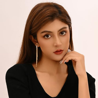 Long Dangle Earrings for Women, Tassel Chain Drop Threader Earrings | 18K Gold Plated, 925 Sterling Silver Posts, Set with cubic zirconia, Hypoallergenic, Non Tarnish, Lightweight, Red Gift Box - color: Gold