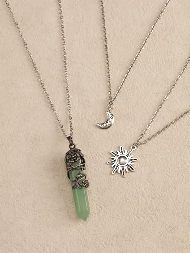 Sacina Gothic Emo Grunge Crescent Moon Choker, Moon Sun Star Choker Necklace, Goth Gothic Necklace, Halloween Christmas Jewelry Gift for Women - color: Green