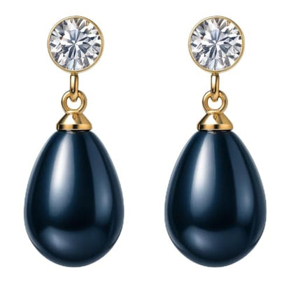 Pearl Clip on Earrings for Women - 14K Gold Silver Plated Cubic Zirconia Non Pierced Ear Clips Jewelry Gifts for Wedding Bridal Party Gifts - color: Black-10mm
