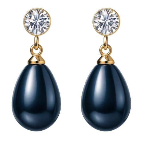 Pearl Clip on Earrings for Women - 14K Gold Silver Plated Cubic Zirconia Non Pierced Ear Clips Jewelry Gifts for Wedding Bridal Party Gifts - color: Black-10mm