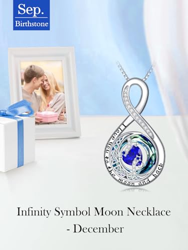 TOUPOP Birthstone Necklace for Women 925 Sterling Silver Moon and Star Pendant Necklaces I Love You to the Moon and Back Jewelry Anniversary Birthday Gifts for Her Wife Girlfriend Mom - color: 09-Sept-Sapphire