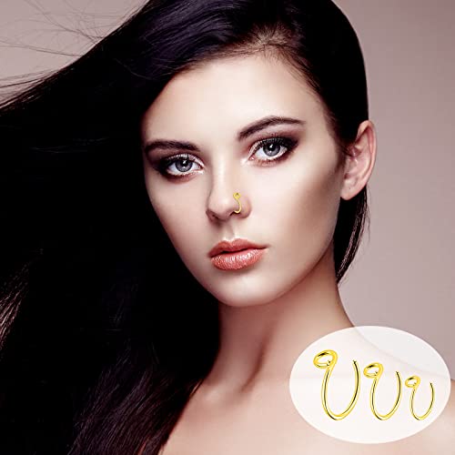 23-40 Pcs Gold Nose Rings & Studs - 18G & 20G Nose Piercing Jewelry - L Shape, Hoop & Screw Body Jewelry for Women & Men - color: Gold-C
