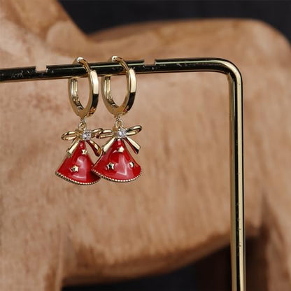 Sonateomber Gold Silver Small Hoop Dangle Earrings for Women, Trendy Dainty Rhinestone CZ Dangling Prom Wedding Leaf Flower Snowflake Butterfly Starfish Fashion Jewelry Gift - color: Red