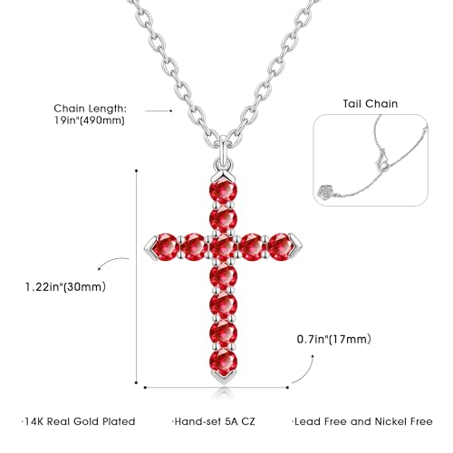 Cross Necklace for Women, Silver Cross Pendant Necklaces | 14K Gold Plated, Dainty CZ Cross Necklace, Non Tarnish and Hypoallergenic Jewelry for Women, Christian Religious Faith Gifts - color: 08-Silver-Red