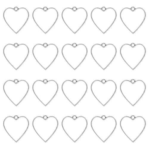 Oubaka 50pcs Open Bezel Pendants Heart Open Frame Pendant Geometric Hollow Bezel Pendants Resin Casting Frame Pendant for Earrings, Necklace, Bracelet, Pressed Flower, DIY Crafts(White K) - color: White K;Heart