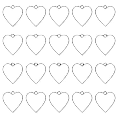 Oubaka 50pcs Open Bezel Pendants Heart Open Frame Pendant Geometric Hollow Bezel Pendants Resin Casting Frame Pendant for Earrings, Necklace, Bracelet, Pressed Flower, DIY Crafts(White K) - color: White K;Heart