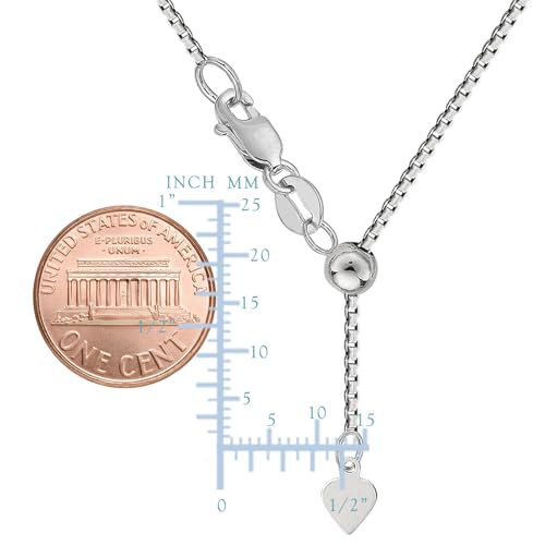 Jewelry Affairs 14k White Real Gold Adjustable Box Link Chain Necklace, 0.85mm, 22"