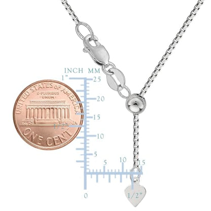 Jewelry Affairs 14k White Real Gold Adjustable Box Link Chain Necklace, 0.85mm, 22"