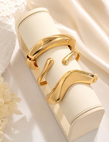 Chunky Gold Bangle Bracelets for Women, 14k Gold Plated Dainty Cuff Stackable Bangles Set, Trendy Bracelet Stack Fashion Jewelry Gifts - color: 10-GOLD