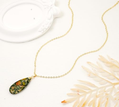 Stone Necklaces for Women Teardrop Gemstone Pendant Necklace Natural Stone Chain Necklaces - color: Yellow Green