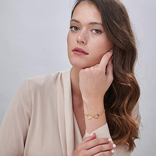 Personalized Infinity Bracelet - Choose Your Style - Sterling Silver, Solid Gold or Plated - Rolo Chain - color: 18K Gold Vermeil Silver, size: 2 Names Bracelet with Diamond