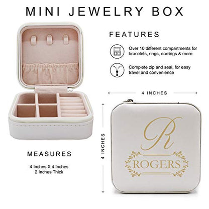 The Wedding Party Store Monogrammed Customized Small Compact Travel Jewelry Box Organizer Case (White) - color: White