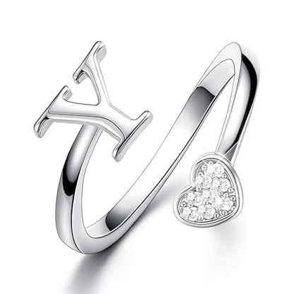 Lunvky Birthday Gifts Silver Initial Rings for Women Teen Girl Kids Trendy Stuff Dainty 14K Gold Plated Adjustable Heart Letter Thumb Rings Pinky Cute Jewelry Personalized Gift - color: Silver, size: Initial-Y