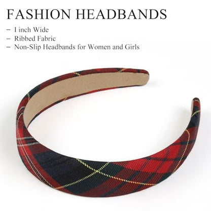 Huachi Plaid Headbands for Women Red Headband Non Slip 1 inch Wide Cute Headband for Girls, Holiday Head Bands Elastic Hair Bands Fashion Hair Accessories - color: Christmas Headbands Set