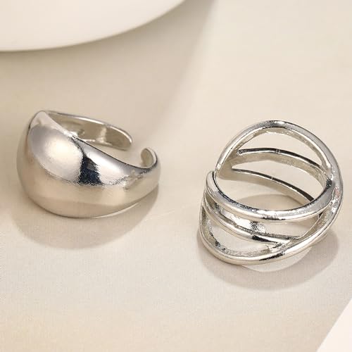 Roe Dolph Chunky Gold Rings for Women Stackable Statement Ring Set | Mixed sculptural shapes and polished surfaces create bold stacking combinations for parties dinners and everyday outfits - color: B1