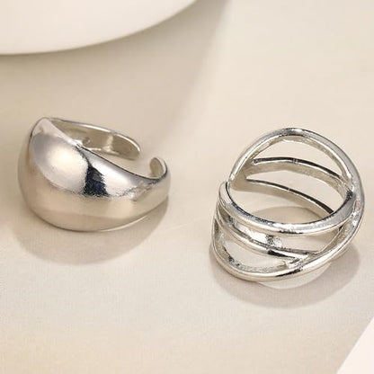 Roe Dolph Chunky Gold Rings for Women Stackable Statement Ring Set | Mixed sculptural shapes and polished surfaces create bold stacking combinations for parties dinners and everyday outfits - color: B1