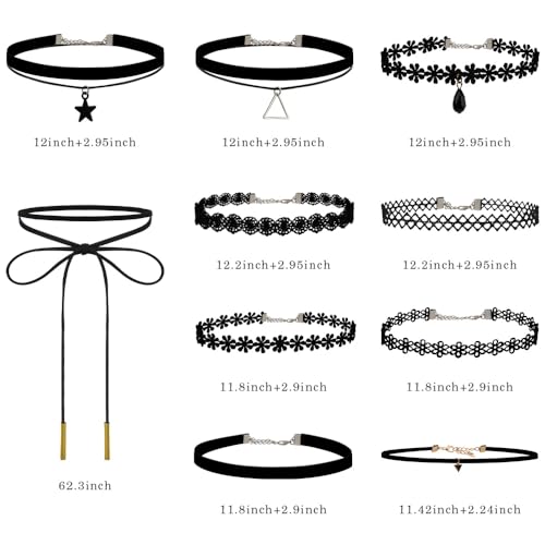Choker Necklace for Women, Choker Necklaces for Woman, Black Choker, Chokers for Women - color: Black 10pcs