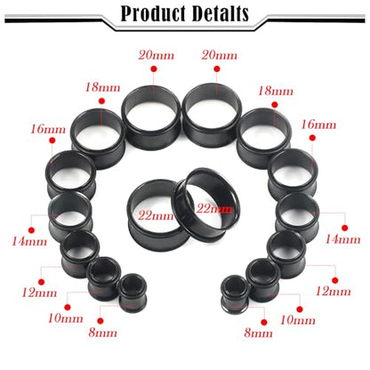 12G-25mm Single Flare Gauges Tunnels Plugs Stretching Set Kit 316L Surgical Steel Gauges Tunnle Plug for Ears 12G 10G 8G 6G 4G 2G 0G 00G 12mm 14mm 16mm 18mm 20mm 22mm 25mm - color: Black Tone, size: 0G(8.0mm)-22mm
