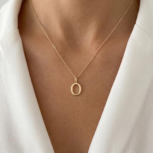 14K Solid Gold Initial Letter Charm Pendant for Women - Personalized Block Letter Add On Charm (A to Z All Letters) - color: O