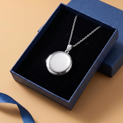 PHOCKSIN Personalized Locket Necklace for Women Photo Necklace with Customized Picture Birth Flower Birthstone Customizable Birthday Gifts - color: #14-Round Silver