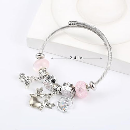 YouLuo Cute Necklace Charm Bracelet Set,Personalized Jewelry Gift for Women | Cute Charm Bracelet, Adjustable Stainless Steel Bracelet, Anime Cartoon Accessories Bracelets for Women Gift and Friendship - color: Flower