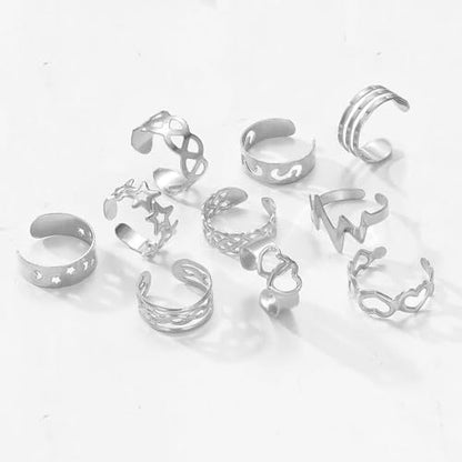 12PCS Toe Rings for Women 14K Gold/Silver Plated Adjustable Toe Ring Set Open Heart Arrow Infinity Rings Beach Foot Jewelry for Summer - color: Silver2