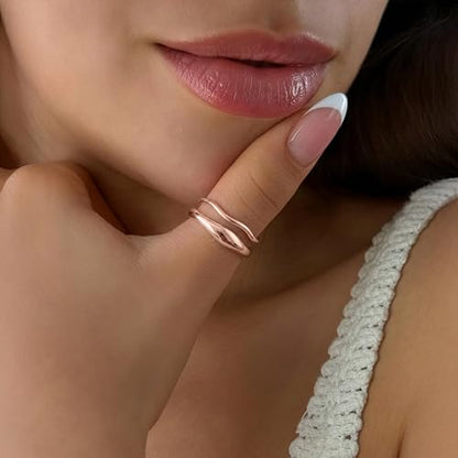 Gold Rings for Women Men Non Tarnish, Waterproof Chunky 14K Gold Plated Dainty Stackable Rings Trendy Statement Pinky Thumb Rings Engagement Eternity Wedding Band Ring Stacking Gold Jewelry Size 3 4 5 6 7 8 9 10 11 - color: Rose Gold, size: 10.5