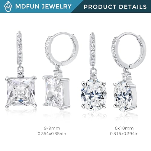 2-4 Pairs Dangle Drop Earrings for Women, 18K Gold Plated Cubic Zirconia Drop Dangle Huggie Hoop Earrings CZ Teardrop Hypoallergenic Jewelry - color: White-2 Pairs-Square//Oval