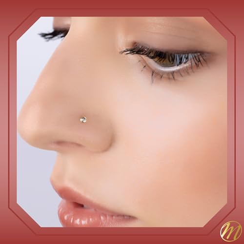 18k 14k Gold Nose Ring - 20g Nose Stud, Hypoallergenic Threadless Piercings for Women Men, Yellow White Rose Real Gold Standard or Long Nose Rings Studs, CZ or Ball Nose Piercing Jewelry - color: Simulated Diamond - 14k Yellow White Rose Gold - 3 Pack, si