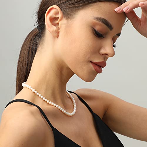 XYJZXY Pearl Necklace with Golden Charm, 18-Inch Adjustable Chain, 5-6mm White Pearls, Women Pearl Choker Necklace, Handmade Jewelry - style: pearl necklace